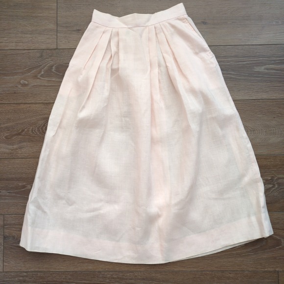 Paul Stuart Dresses & Skirts - Vtg Paul Stuart Pink Linen Skirt Button Back Pleated Pockets Midi Long 8